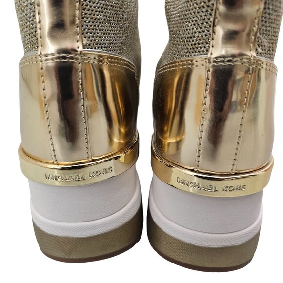 Michael Kors Skyler Bootie Metallic Fabric Sneakers US 9M Silver/Gold - Picture 6 of 11